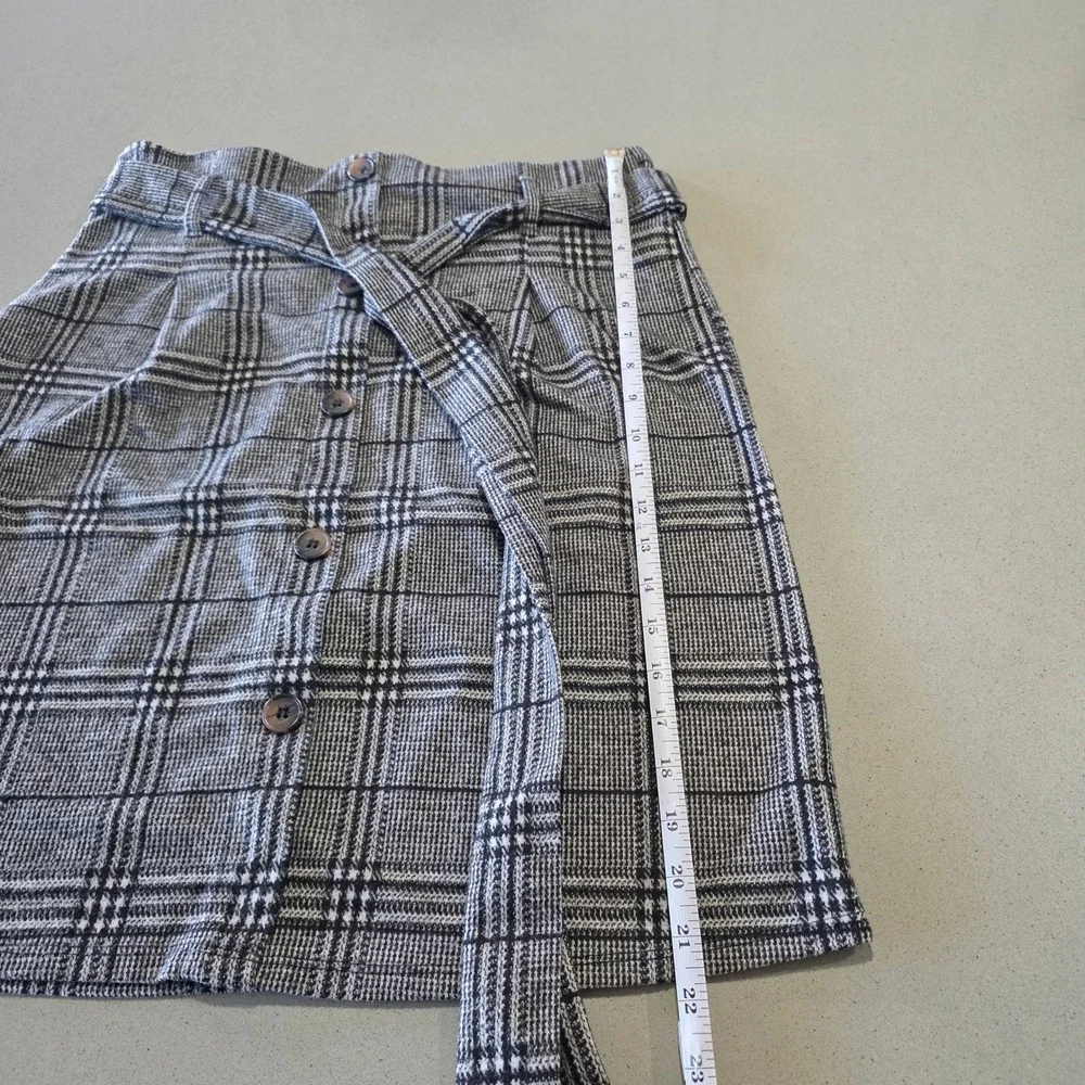 Downeast Plaid Button Front Paperbag Waist Mini Skirt Black White XL‎